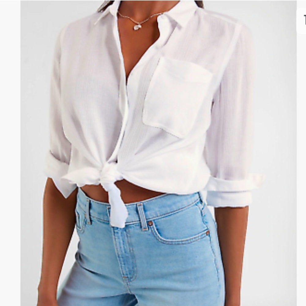 Express Womens White Button Up Boyfriend